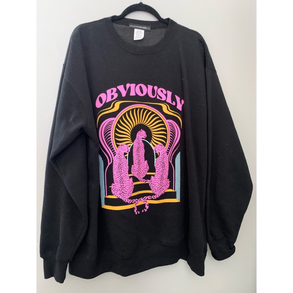 🖤💗🐆 OBVIOUSLY CHEETAH CREW OVERSIZED SWEATSHIRT SIZE LARGE 🐆💗🖤